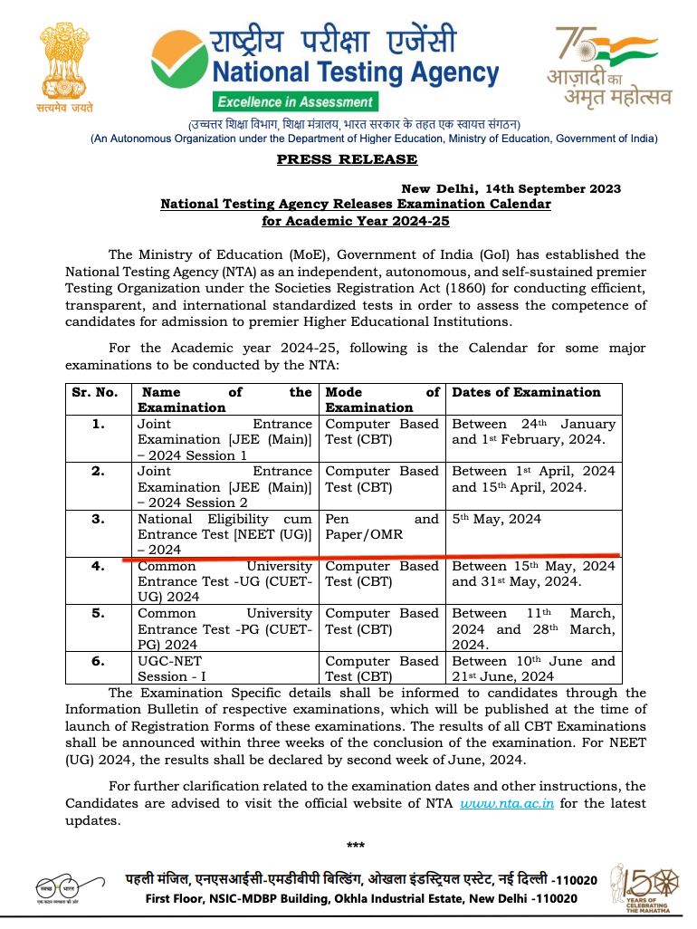 NEET UG Exam New Notice