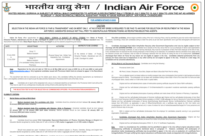 Airforce Airmen Vacancy