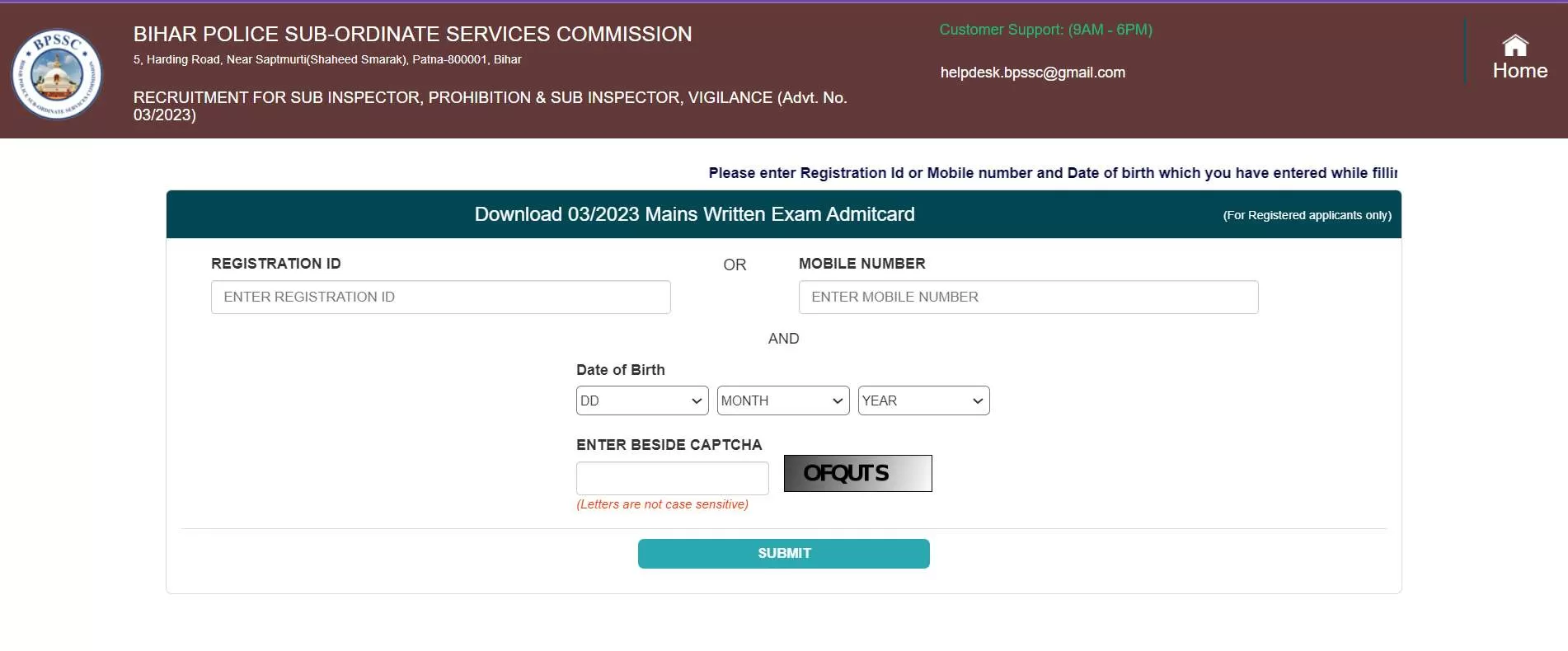 BPSSC SI Prohibition Mains Exam Admit Card 2024 