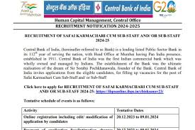 Central Bank of India Sub Staff Recruitment