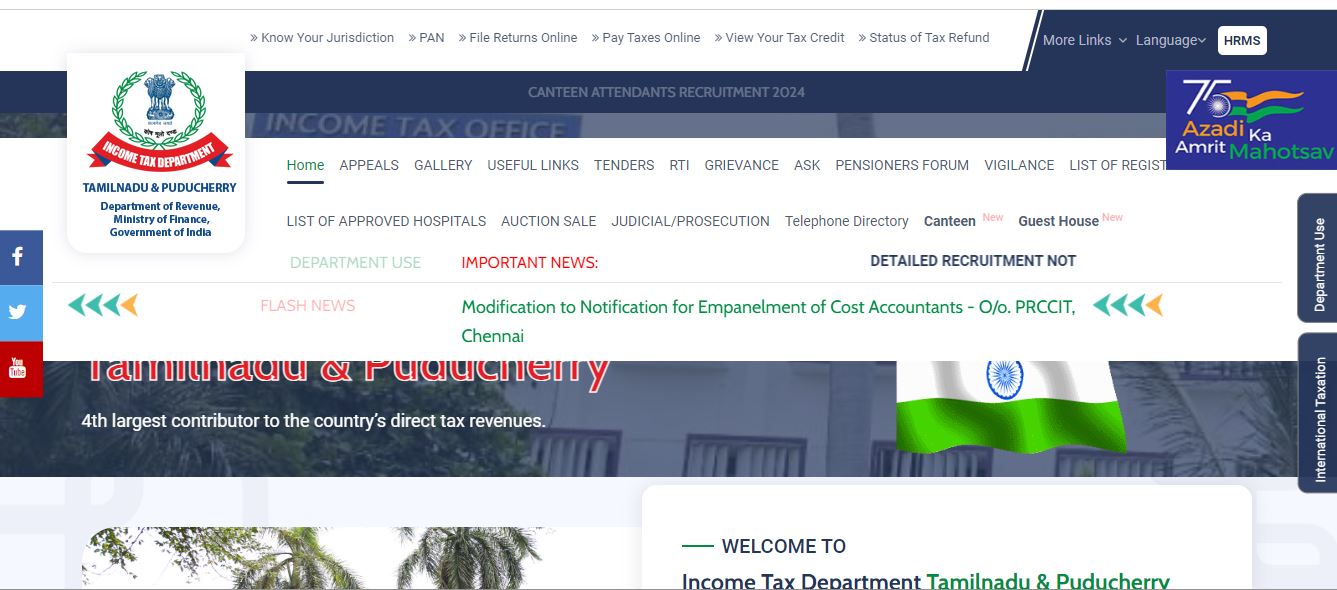 Income Tax Canteen Attendant Vacancy