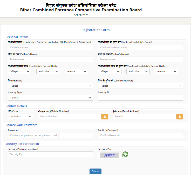 Bihar B.Sc Nursing Application Form 